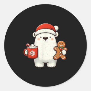 Lar Bear Santa Hat Christmas Holiday Xmas Coffee C Classic Round Sticker