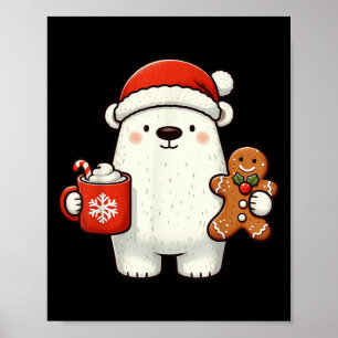 Lar Bear Santa Hat Christmas Holiday Xmas Coffee C Poster