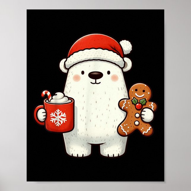 Lar Bear Santa Hat Christmas Holiday Xmas Coffee C Poster (Front)