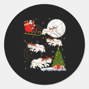 Lar Bear Santa Sleigh Flying Funny Magical Christm Classic Round Sticker