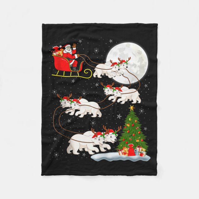 Lar Bear Santa Sleigh Flying Funny Magical Christm Fleece Blanket (Front)