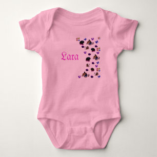 "Lara", Name With Guinea Pigs And Pansies, Baby Bodysuit