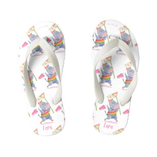 Lara - Rainbow Hippo Happiness - Kids Flip Flops