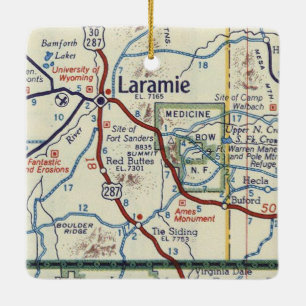 Laramie WY Vintage Map Ceramic Ornament