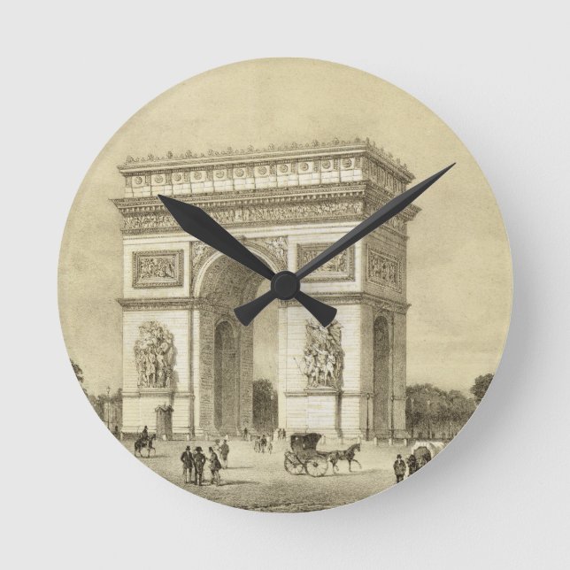 L'Arc de Triomphe, Paris, engraved by Auguste Bry Round Clock (Front)