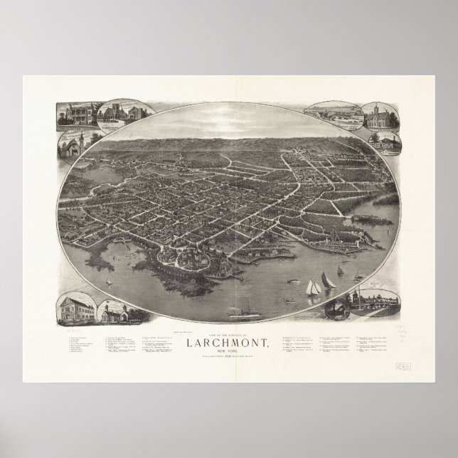 Larchmont New York 1904 Antique Panoramic Map Poster (Front)