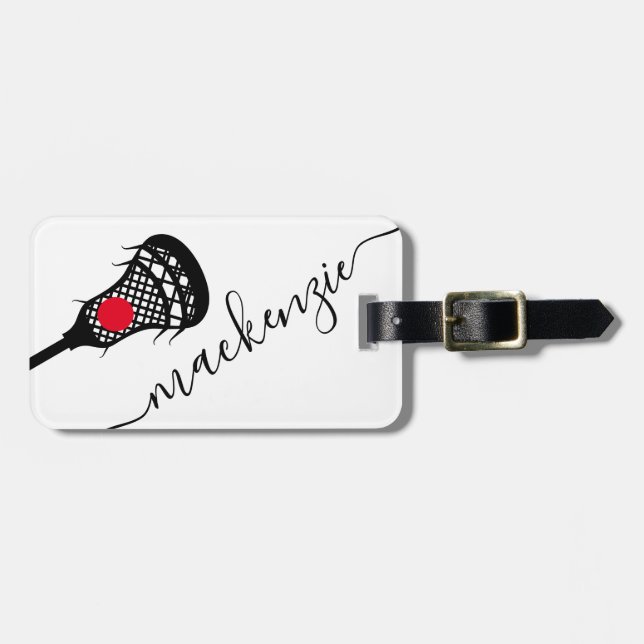 Larcrosse Stick Personalised Monogram Black White  Luggage Tag (Front Horizontal)