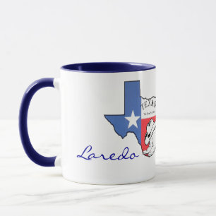 Laredo, Texas State Map with Star, Boots, Hat Mug