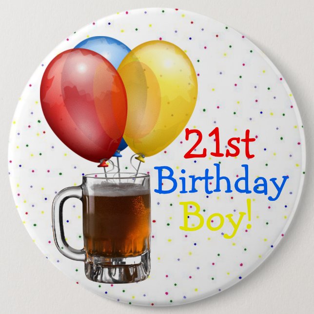 Large 21st Birthday Boy 6 Cm Round Badge (Front)