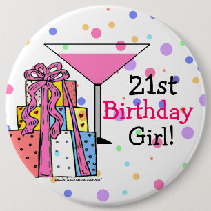 Large- 21st Birthday Girl 6 Cm Round Badge