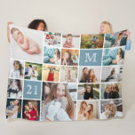 Large 21st Birthday Personalised 22-Photo Collage Fleece Blanket<br><div class="desc">Create a one-of-a-kind 21st birthday gift with this photo collage fleece blanket, featuring a monogram initial and the number 21 (text is fully editable and background colour can be changed) with 22 photos from Instagram, your phone or your computer. Add a photo for each year of age, from birth to...</div>