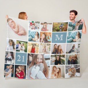 Large 21st Birthday Personalised 22-Photo Collage Fleece Blanket