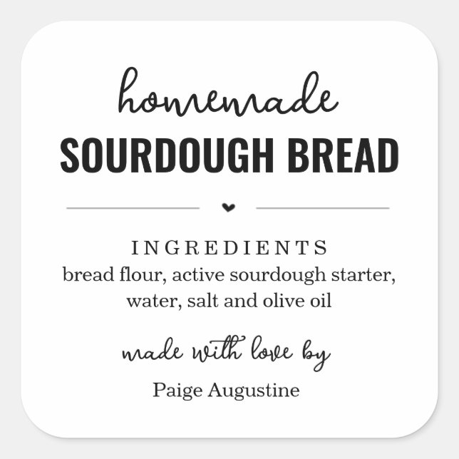 Large 3" Homemade Bread Label Square Sticker (Front)