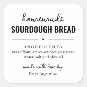 Large 3" Homemade Bread Label Square Sticker