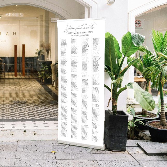 Large 400 Alphabetical Guest Wedding Seating Retractable Banner (Easily guide guests to their seats with this alphabetically ordered seating retractable banner.)