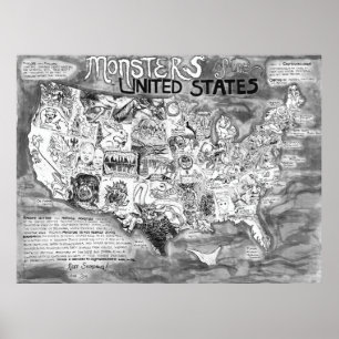 Large 48 x 36" Monsters of the United States Poster