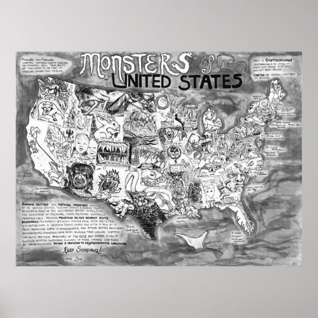 Large 48 x 36" Monsters of the United States Poster (Front)