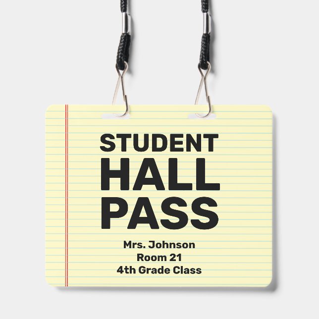 Large 4x5 Student Hall Pass Lanyard ID Badge (Front with Lanyard)