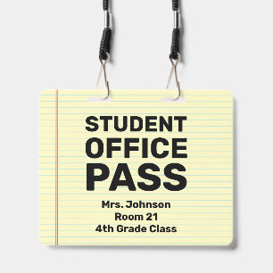 Large 4x5 Student Office Pass Classroom Lanyard ID Badge