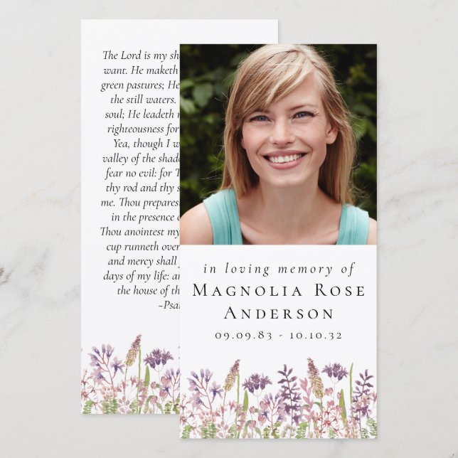 Large 4x8 Memorial Bookmark | Wildflower Lavender (Front/Back)