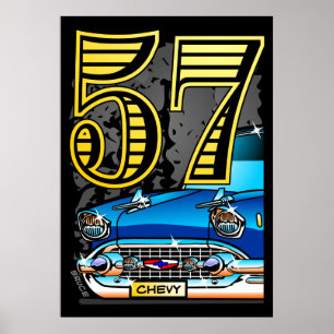 Large '57 Chevy Car Cartoon Poster