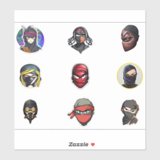 Large 8" x 8" Custom-Cut Vinyl Stickers,9pcs,ninja