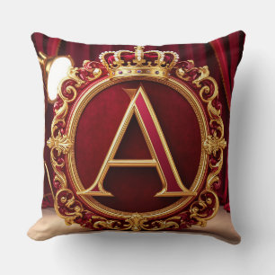 Large A Monogram on Red Velvet Cushion