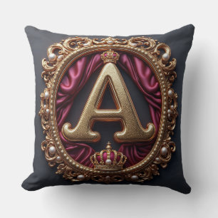 Large A Monogram on Red Velvet Cushion