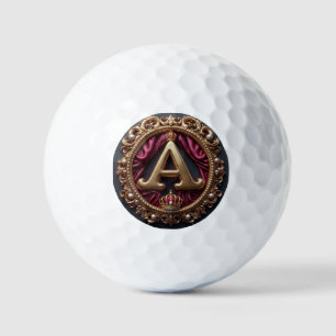Large A Monogram on Red Velvet Golf Balls