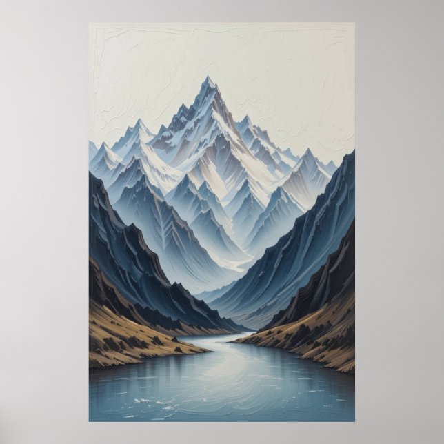 Large Abstract Mountains Painting on Canvas 3d Hea Poster (Front)