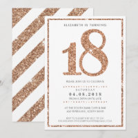 LARGE AGE NUMBER INVITE glam 18 rose gold glitter