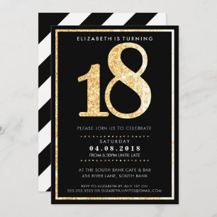 LARGE AGE NUMBER INVITE modern 18 gold glitter