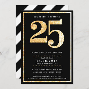 LARGE AGE NUMBER INVITE modern 25 gold glitter