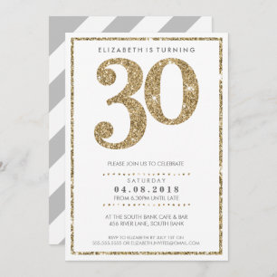LARGE AGE NUMBER INVITE modern 30 gold glitter