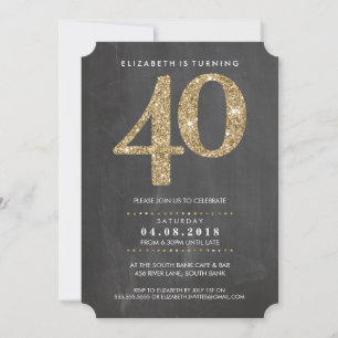 LARGE AGE NUMBER INVITE modern 40 gold glitter