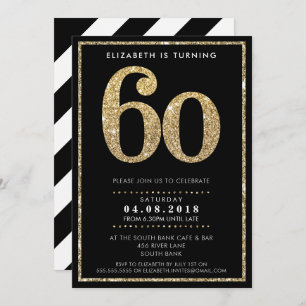 LARGE AGE NUMBER INVITE modern 60 gold glitter