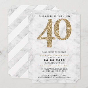 LARGE AGE NUMBER marble modern 40 gold glitter Invitation