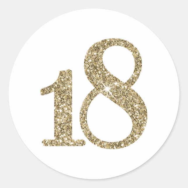 LARGE AGE NUMBER modern 18 gold glitter Classic Round Sticker (Front)