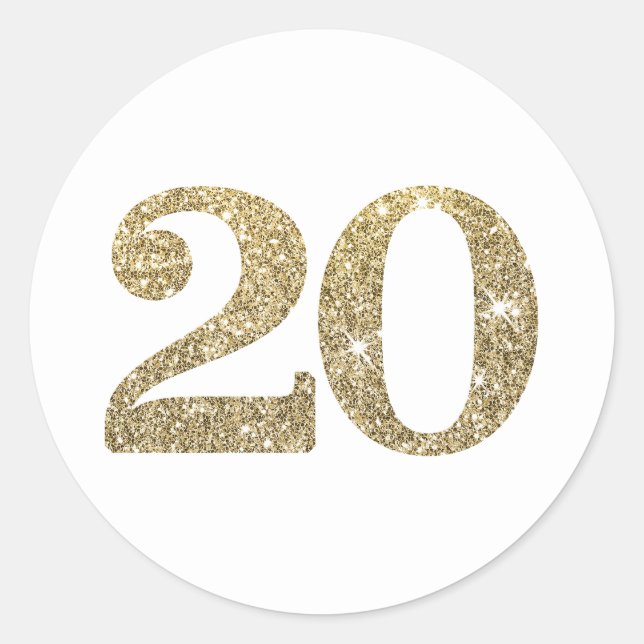 LARGE AGE NUMBER modern 20 gold glitter Classic Round Sticker (Front)