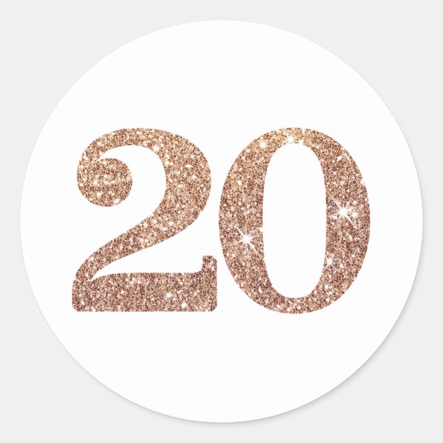 LARGE AGE NUMBER modern 20 rose gold glitter Classic Round Sticker (Front)