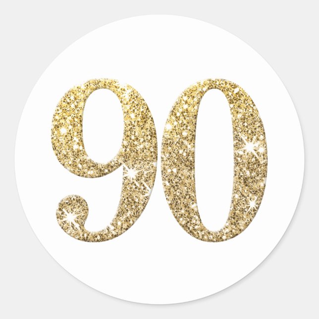 LARGE AGE NUMBER modern 90 gold glitter Classic Round Sticker (Front)