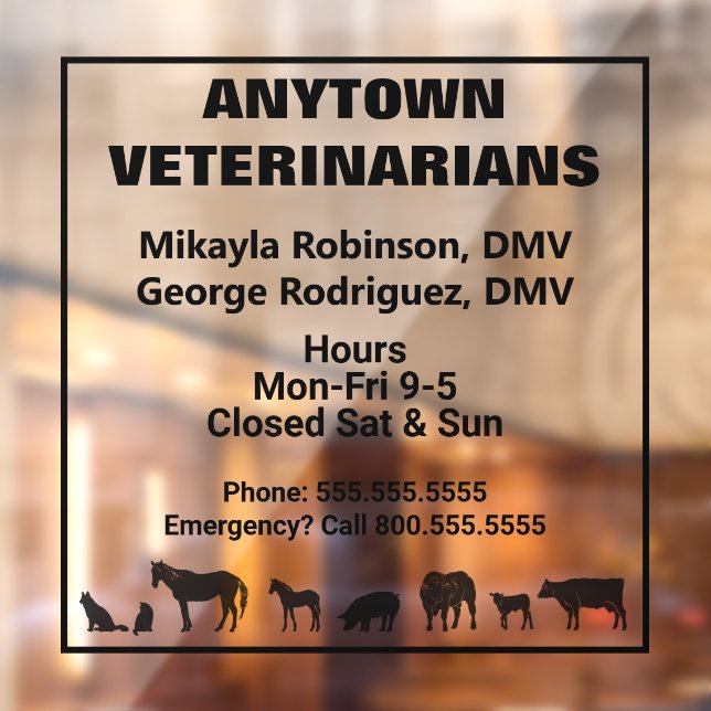 Large and Small Animal Veterinarian Window Cling (Sheet 2)