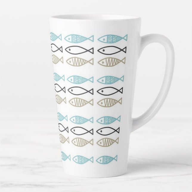 Large and Small Latte Mugs - Scandinavian Fish (Right)