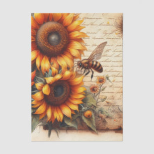 Large and Small Sunflowers with Bees and Script Tissue Paper