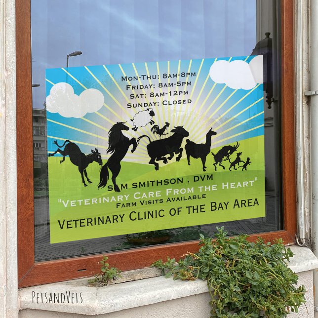 Large Animal Veterinary Business Hours  Window Cling (Creator Uploaded)
