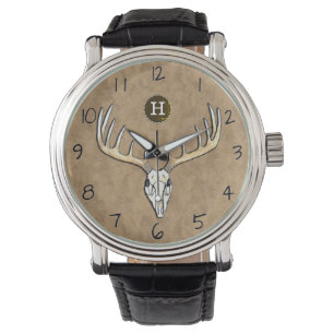 Large Antler Whitetail Deer Skull Monogram Watch