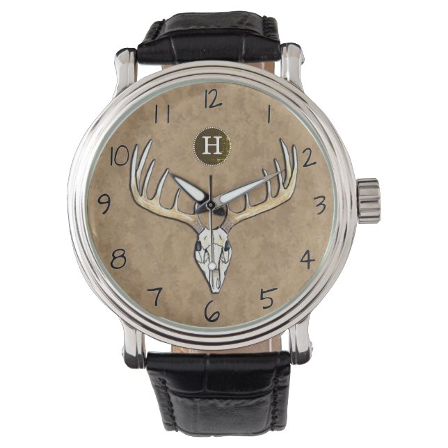 Large Antler Whitetail Deer Skull Monogram Watch (Front)