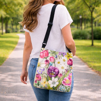 Large Assorted Floral Dark Colors Crossbody Bag