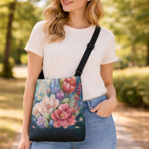 Large Assorted Floral Dark Colours Crossbody Bag