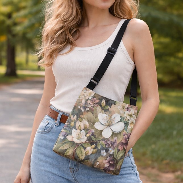 Large Assorted Floral Dark Colours Crossbody Bag (Creator Uploaded)